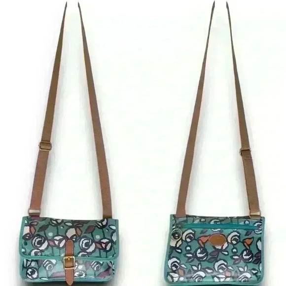 y2k floral rose mini messenger coated purse fossil artsy design buckle snap zip - Picture 2 of 9